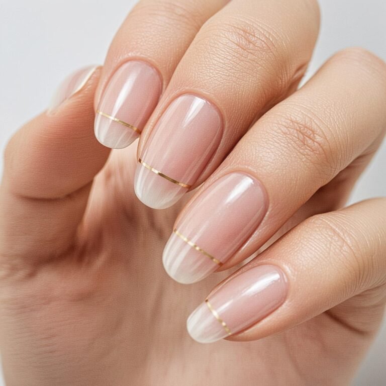 Featured image showcasing a variety of minimalist short almond nail designs including sheer nude and soft peach colors