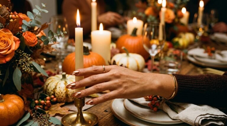 Thanksgiving Chrome Nail Designs — Made for Candlelight and Family Photos