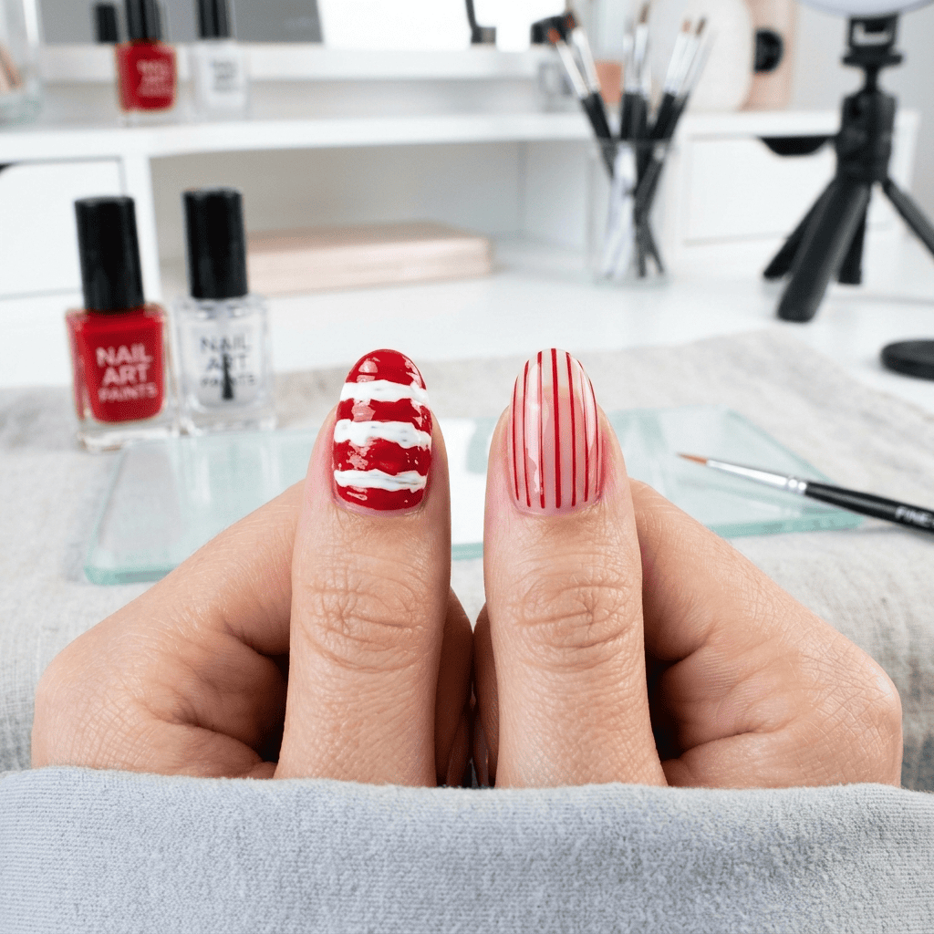 candy cane nails comparison fat childish stripes versus thin elegant grown-up stripes