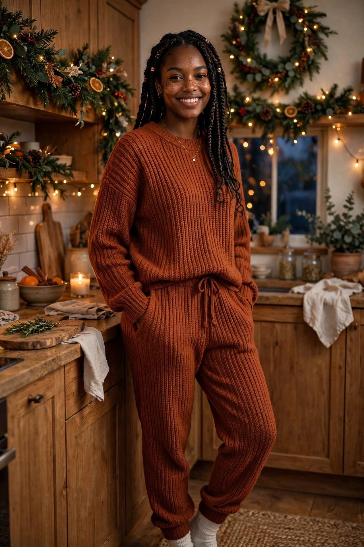 christmas eve outfits hostess knit set rust joggers