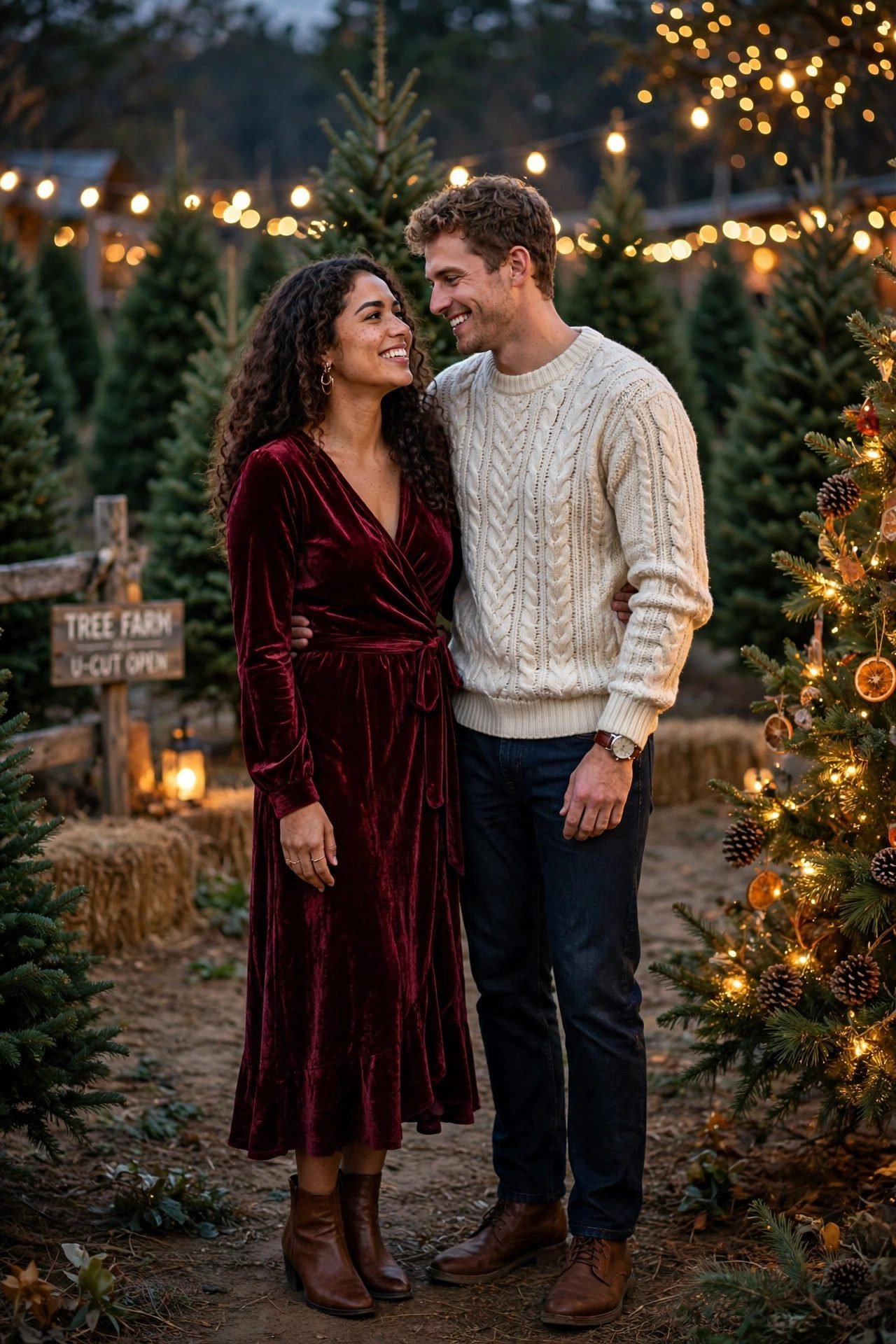 christmas eve outfits couple matching burgundy cream
