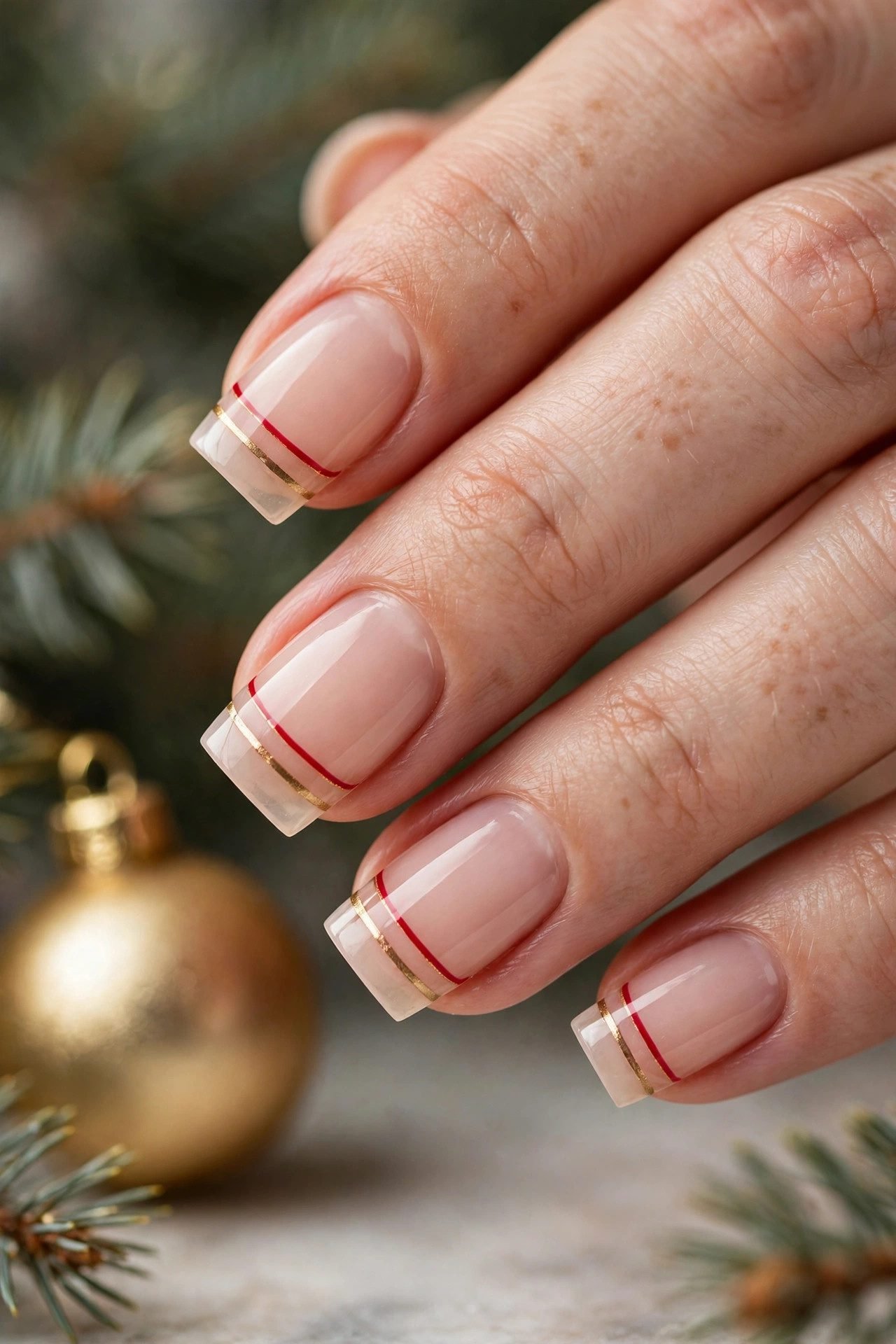 christmas nails square the double-line french