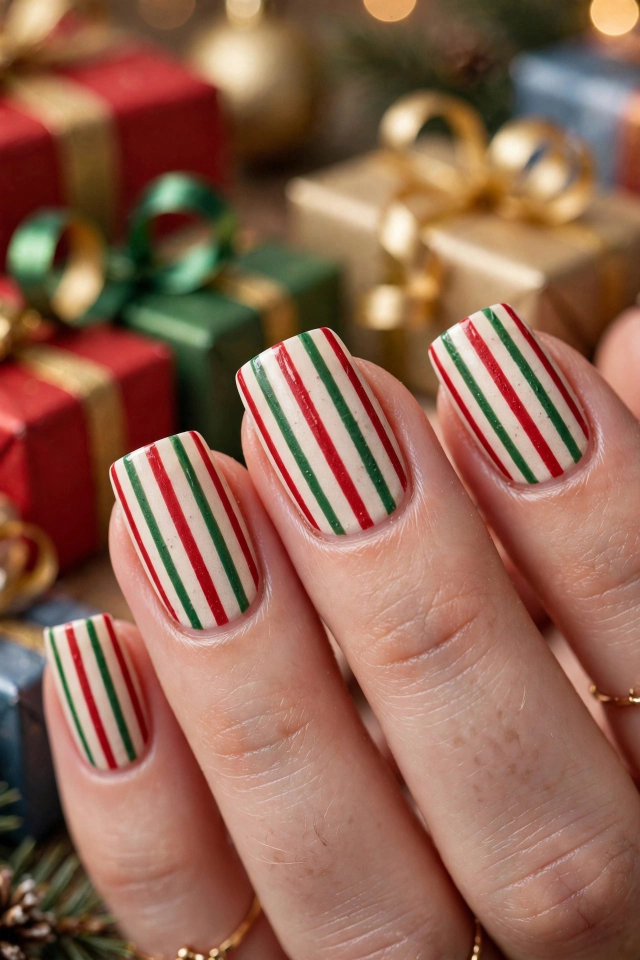 christmas nails square the gift-wrap stripes