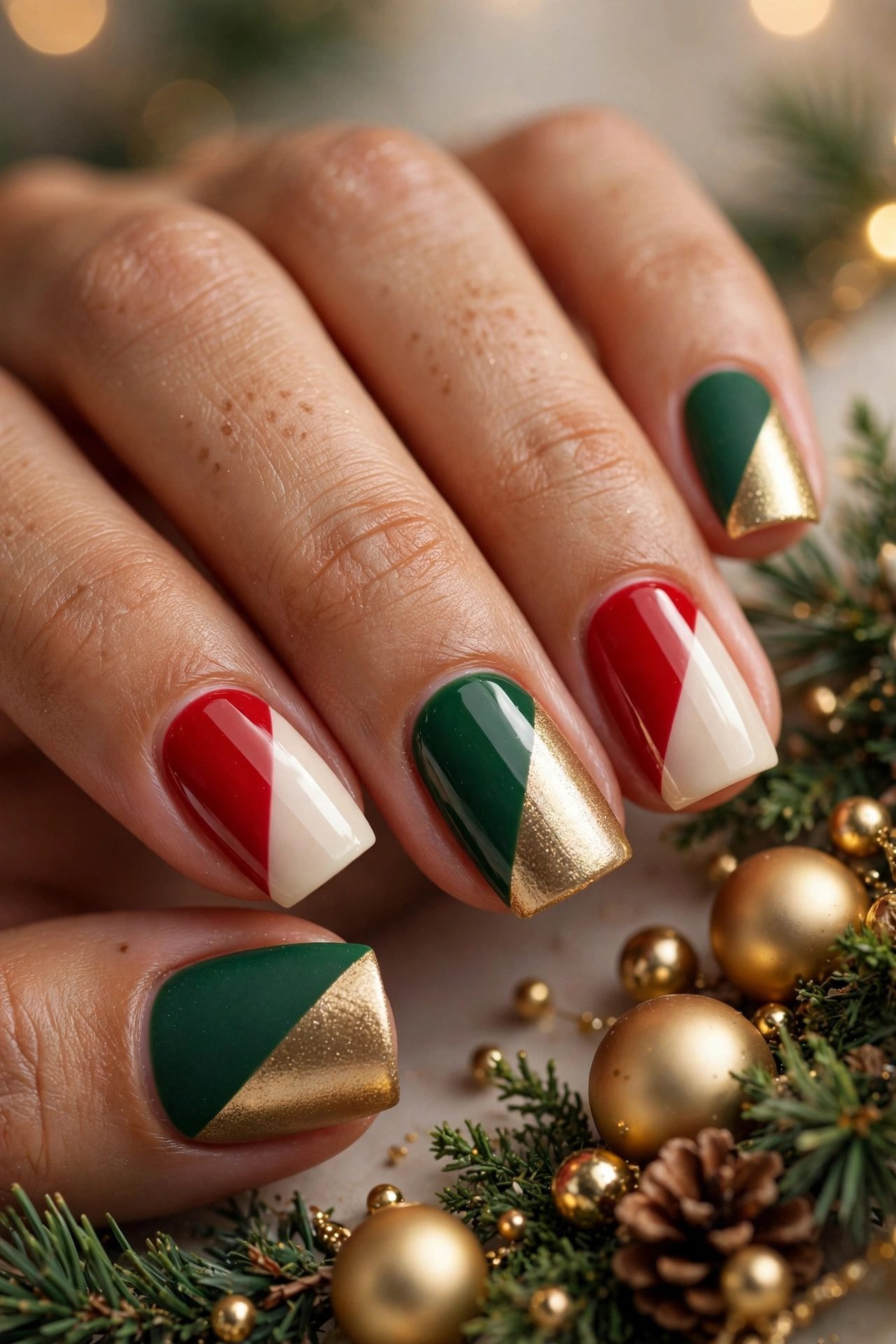 christmas nails square the color-block corners
