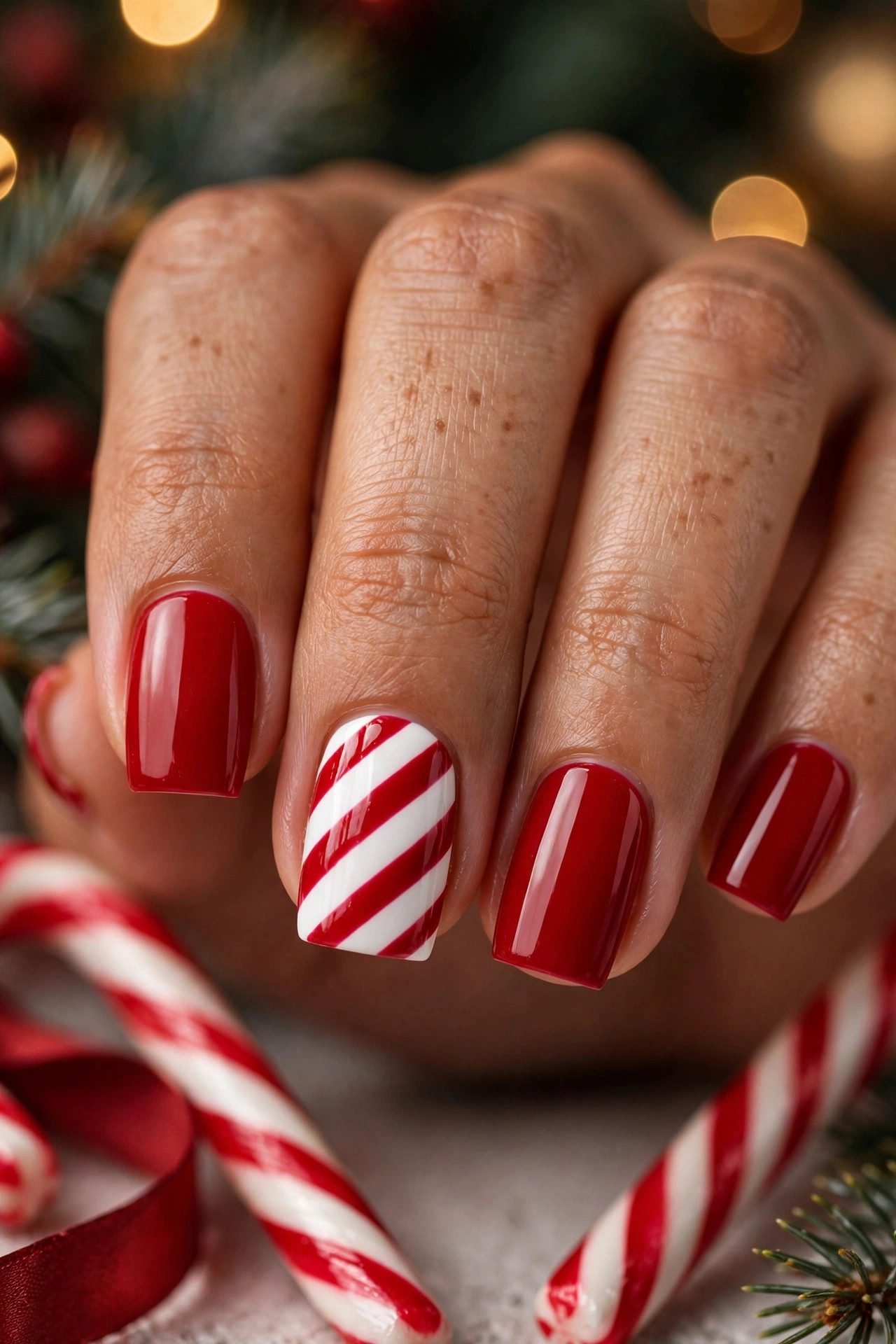 christmas nails square the candy cane diagonal