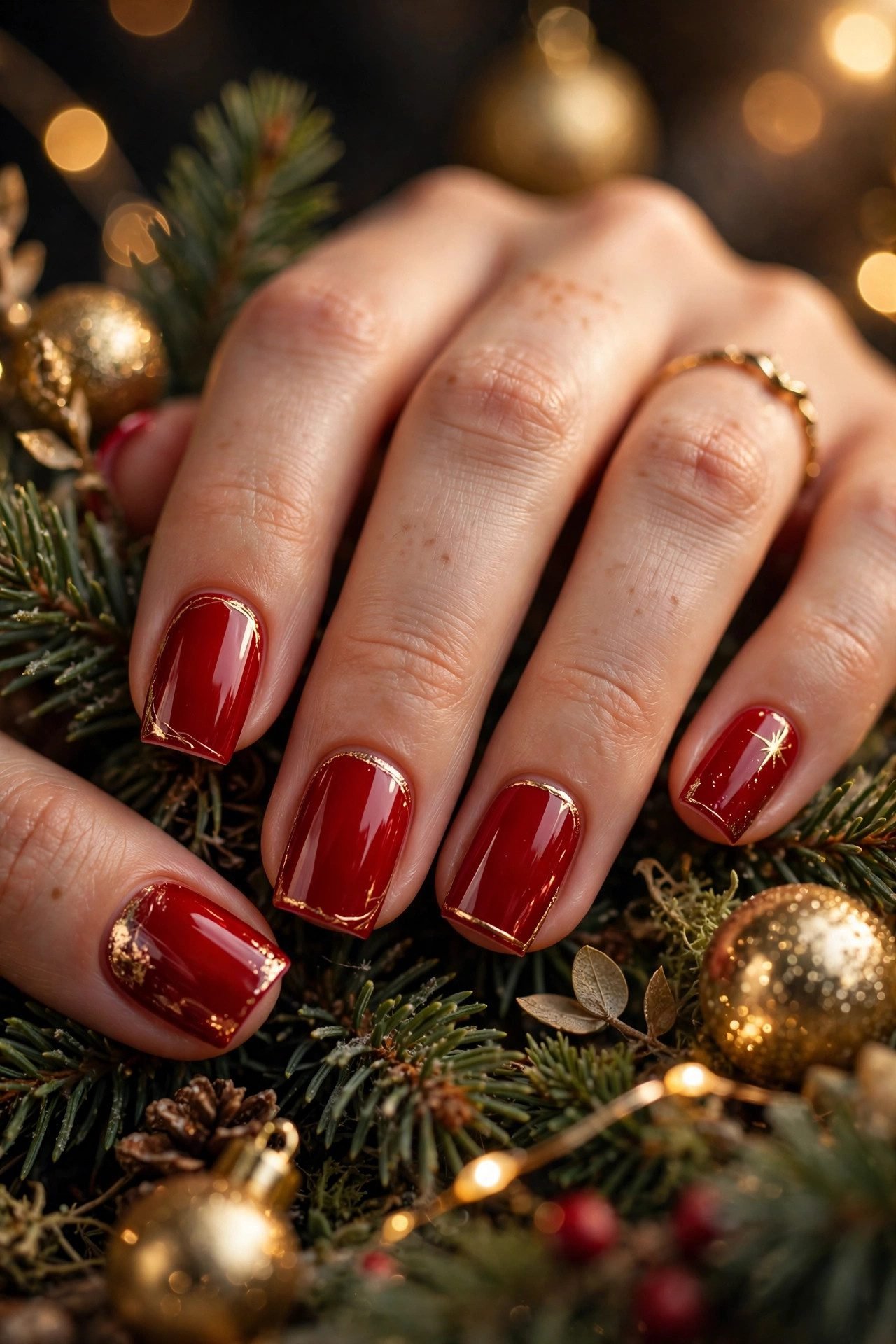 christmas nails square final festive look — straight edge, full christmas