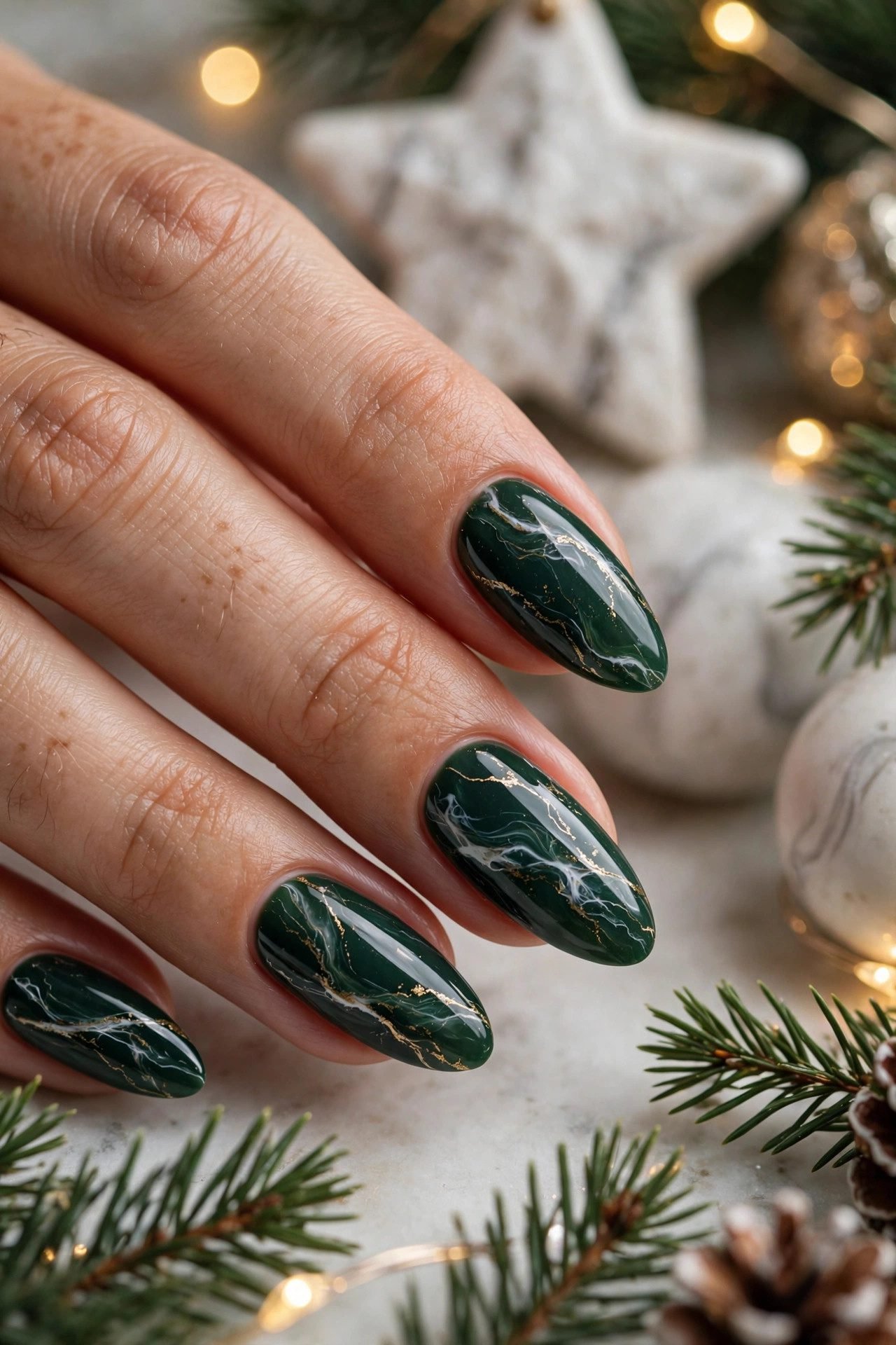 christmas nails almond the marble veins