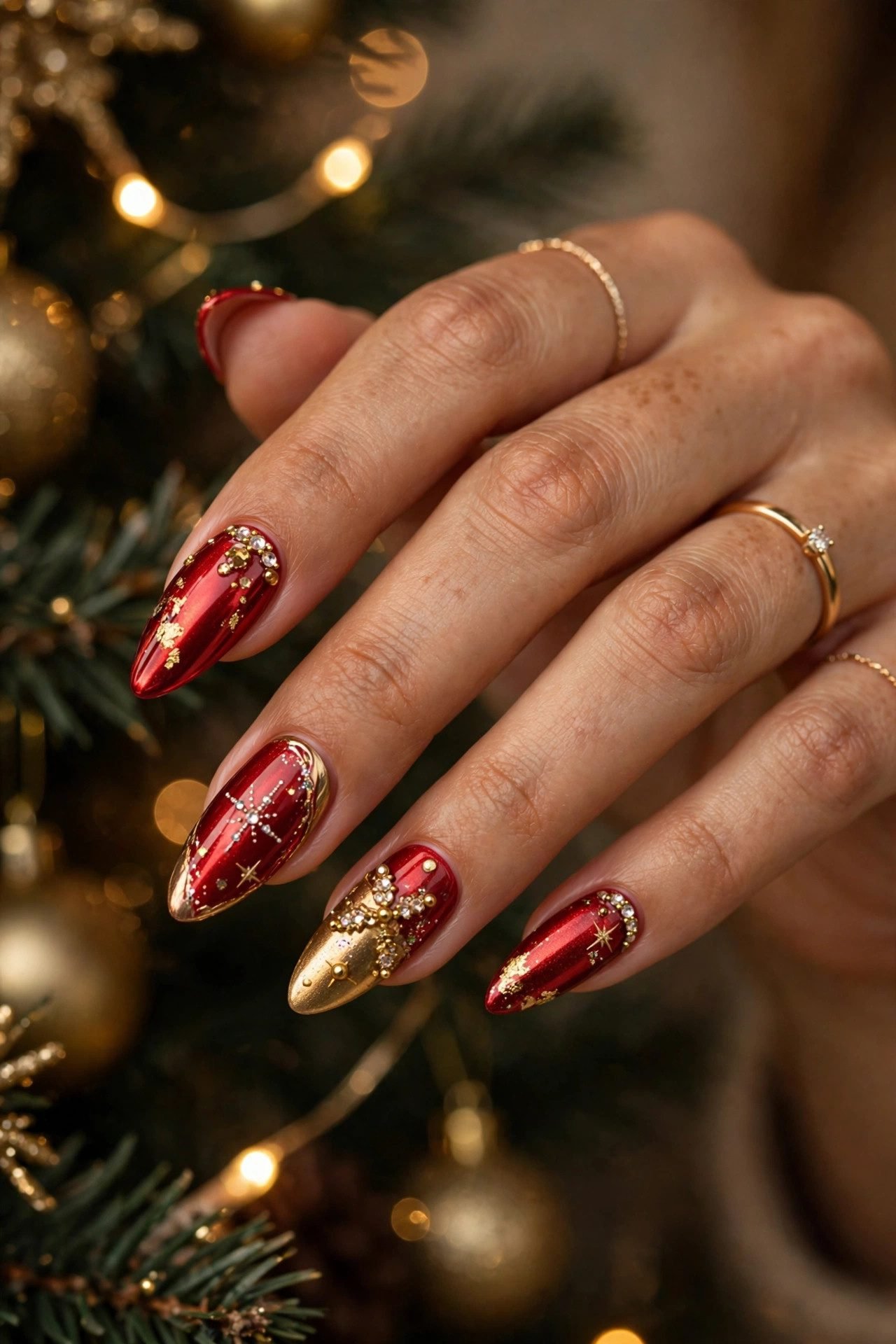 christmas nails almond final festive look — follow the curve, own december