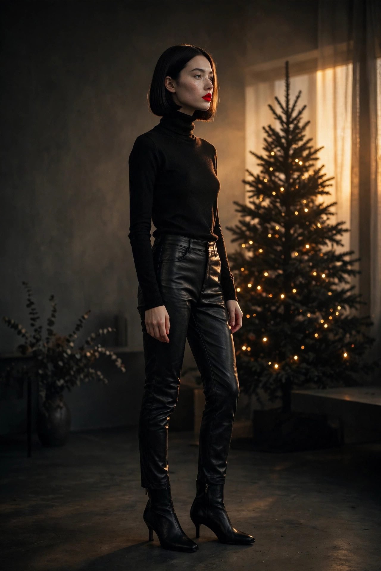 christmas outfits aesthetic the all-black red lip