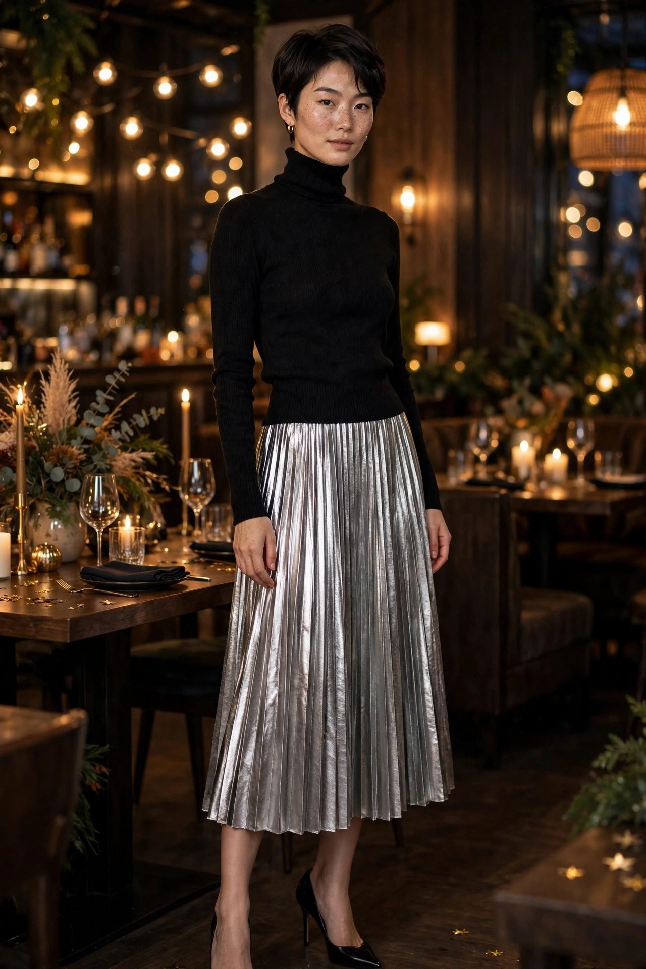 new year outfit ideas the turtleneck + statement skirt