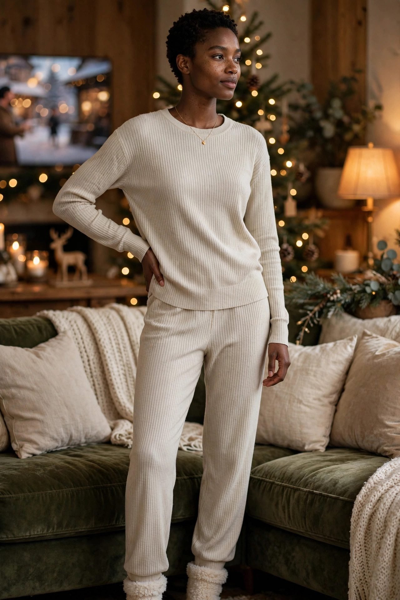 christmas eve outfits oatmeal lounge set cozy
