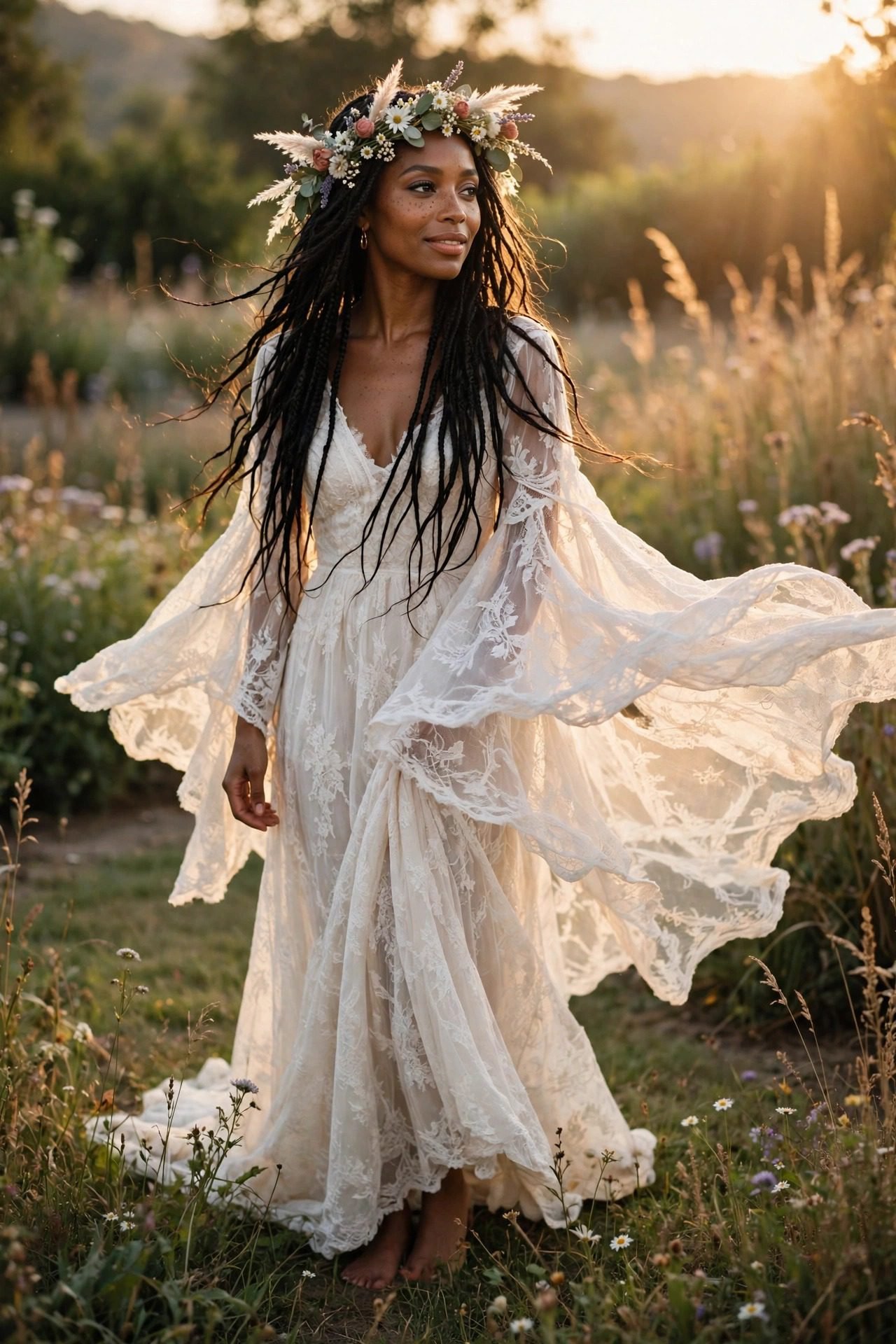 wedding dresses — The Boho Bell-Sleeve Gown