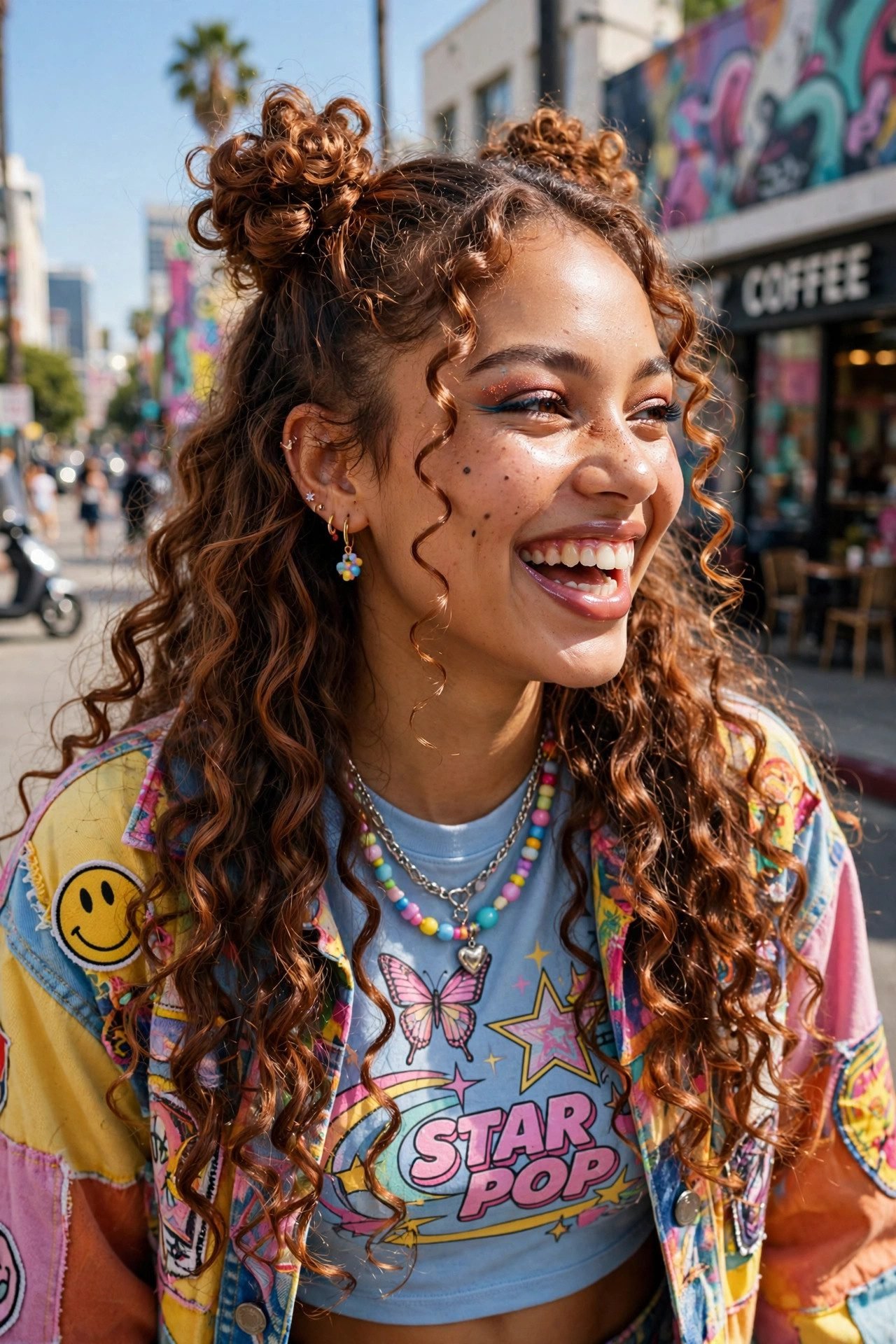 curly hairstyles — The Half-Up Space Buns