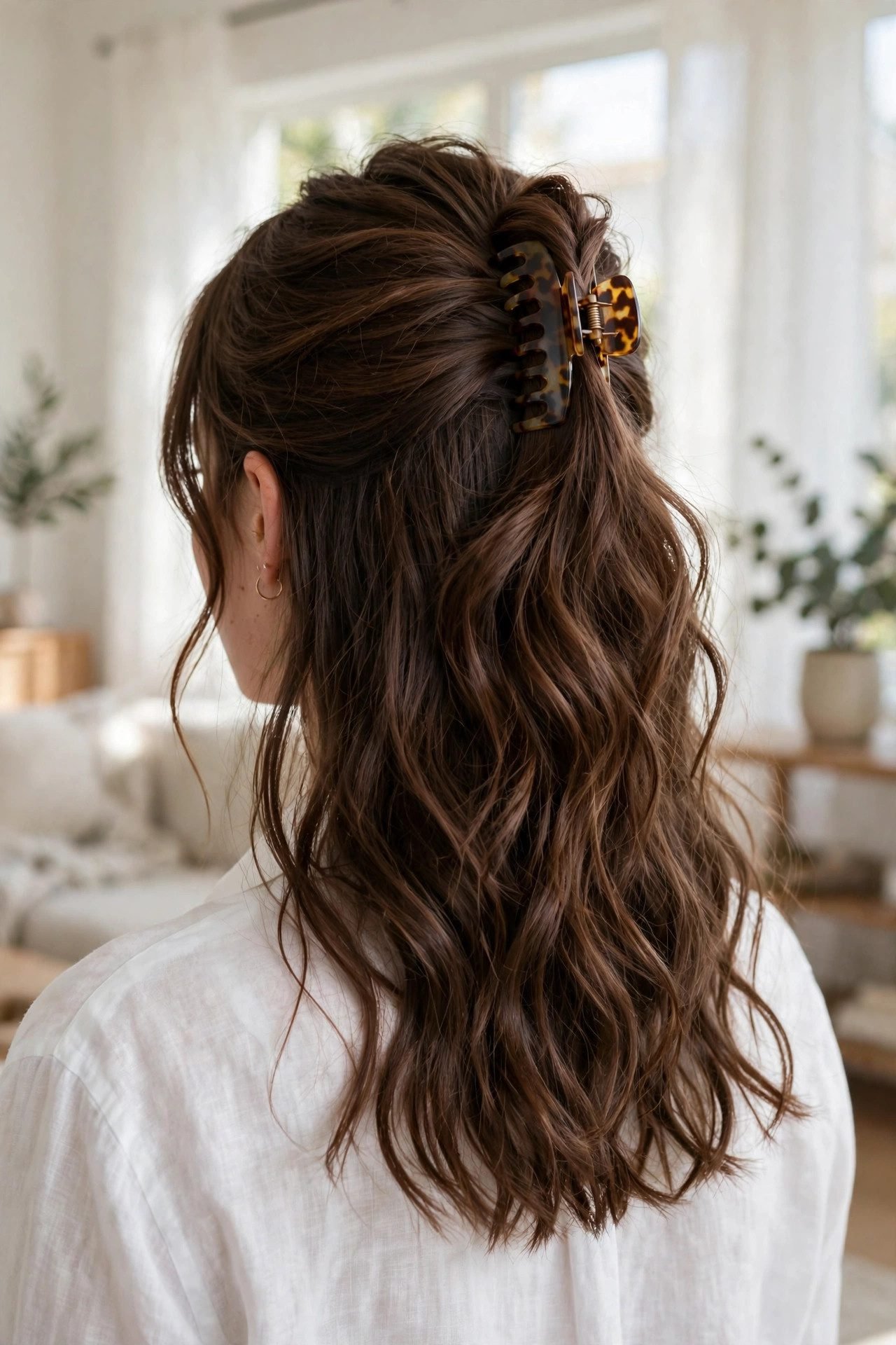 cute hairstyles — The Half-Up Claw + Waves