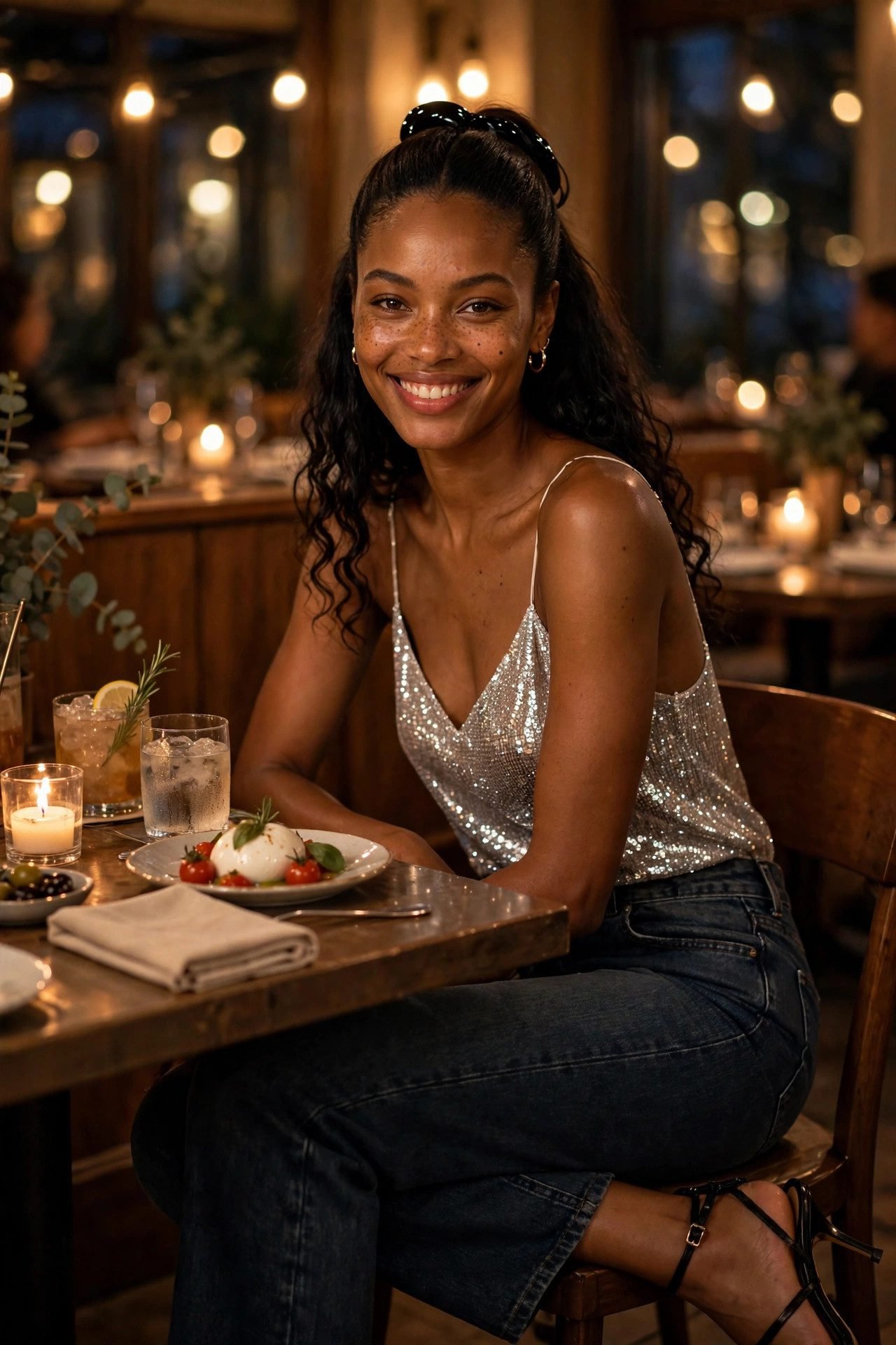 y2k outfits — The Sequin Cami and Straight Jeans