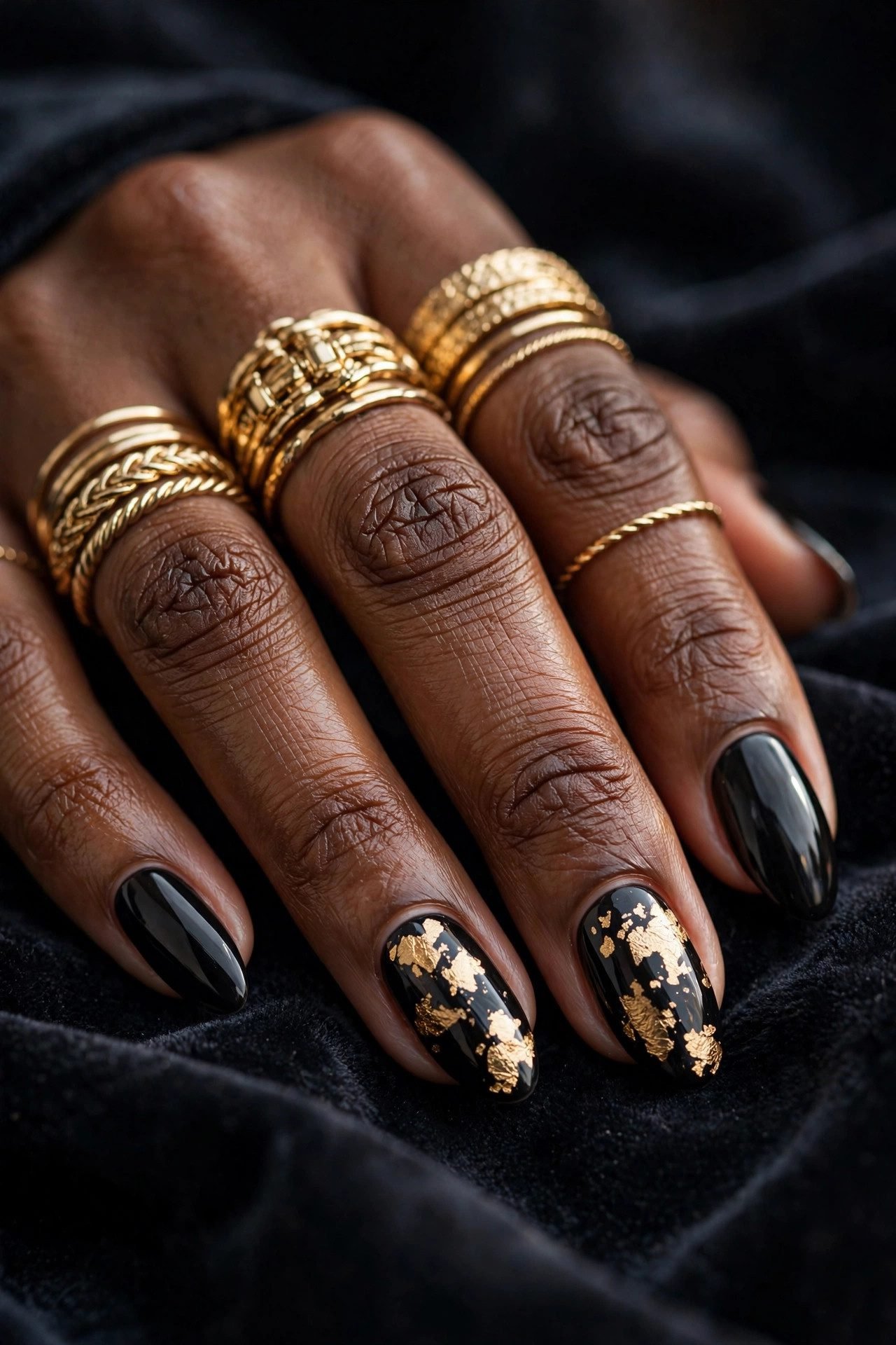 black nails — The Gold Foil Flake
