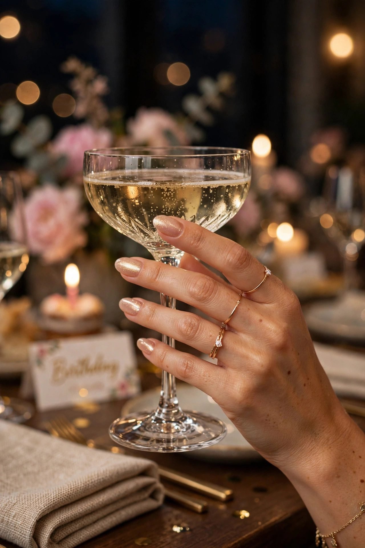 birthday nails — The Champagne Shimmer