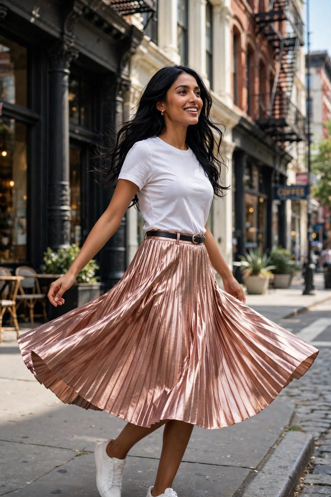 skirt outfits — The Pleated Midi and Tee