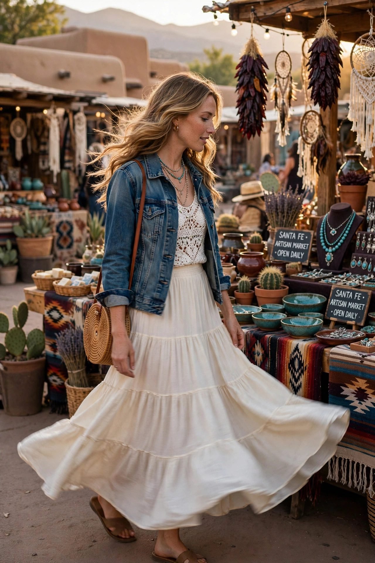 skirt outfits — The Boho Tiered Maxi