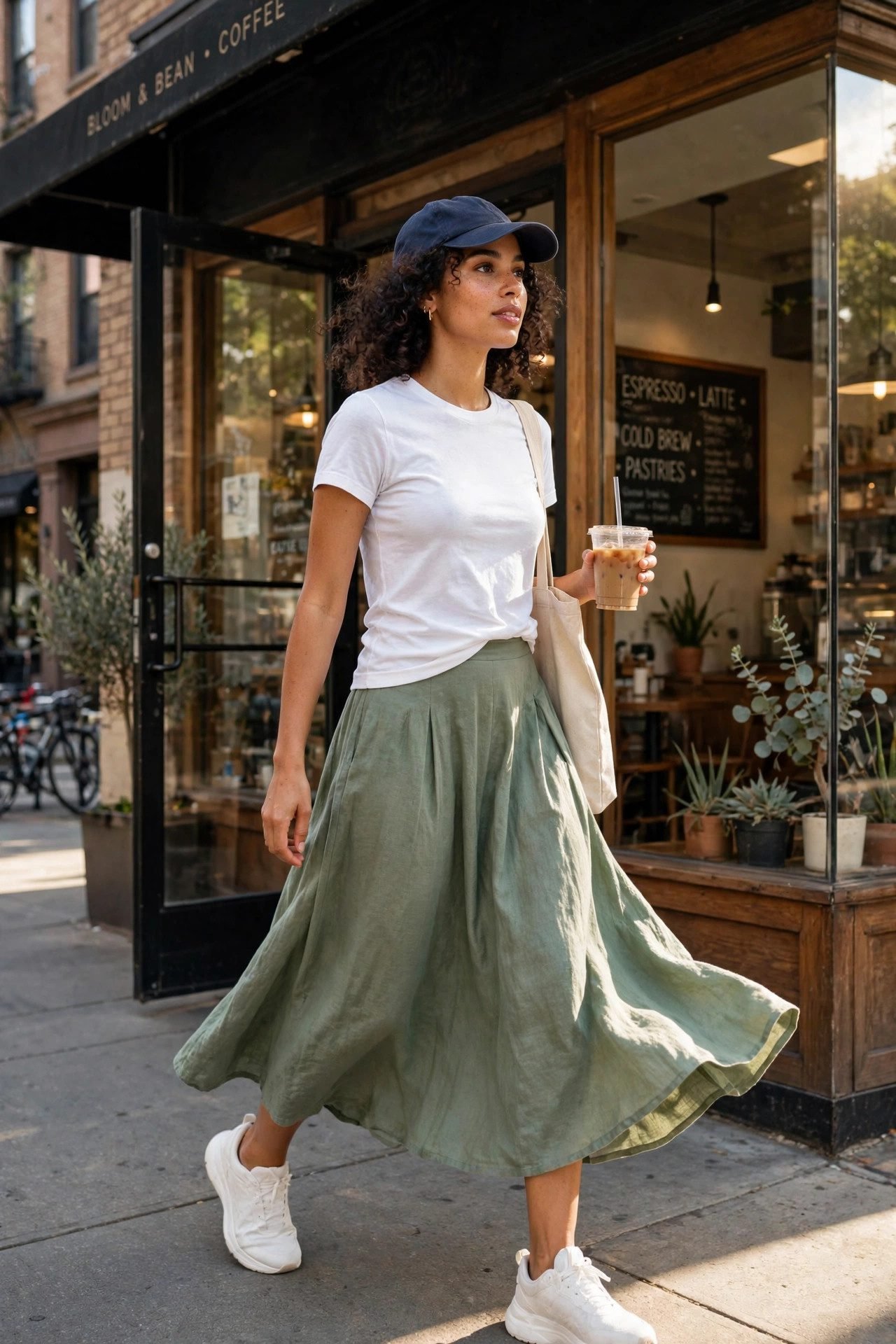 skirt outfits — The Maxi and Sneakers