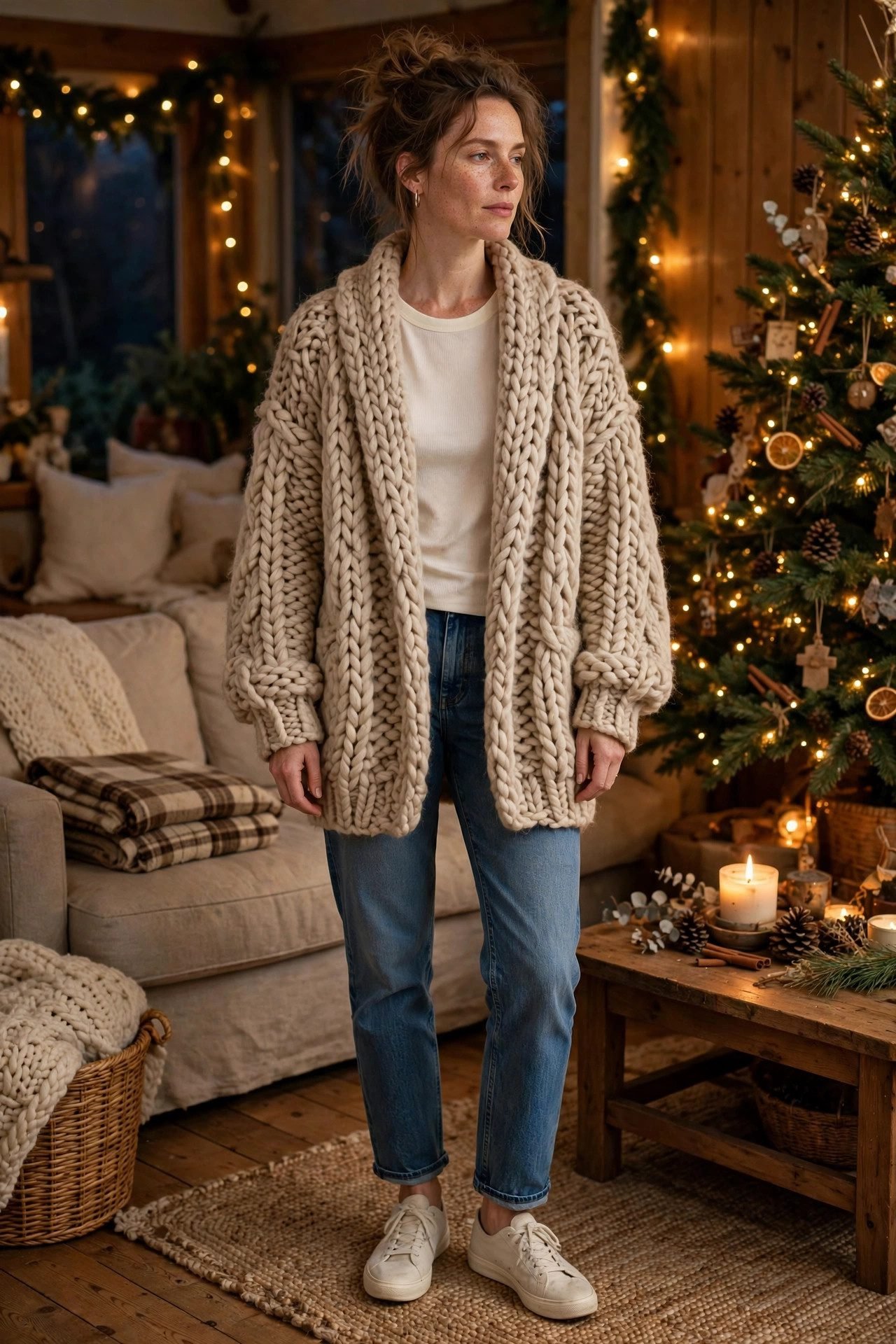 christmas eve outfits oversized cardigan layering