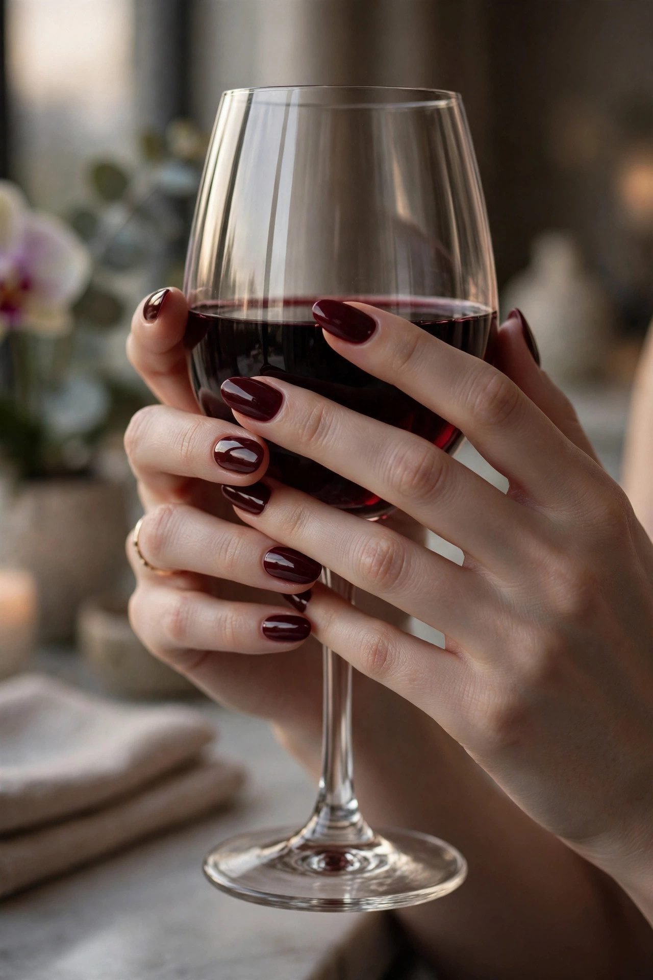 elegant nails — The Wine-Glass Almond