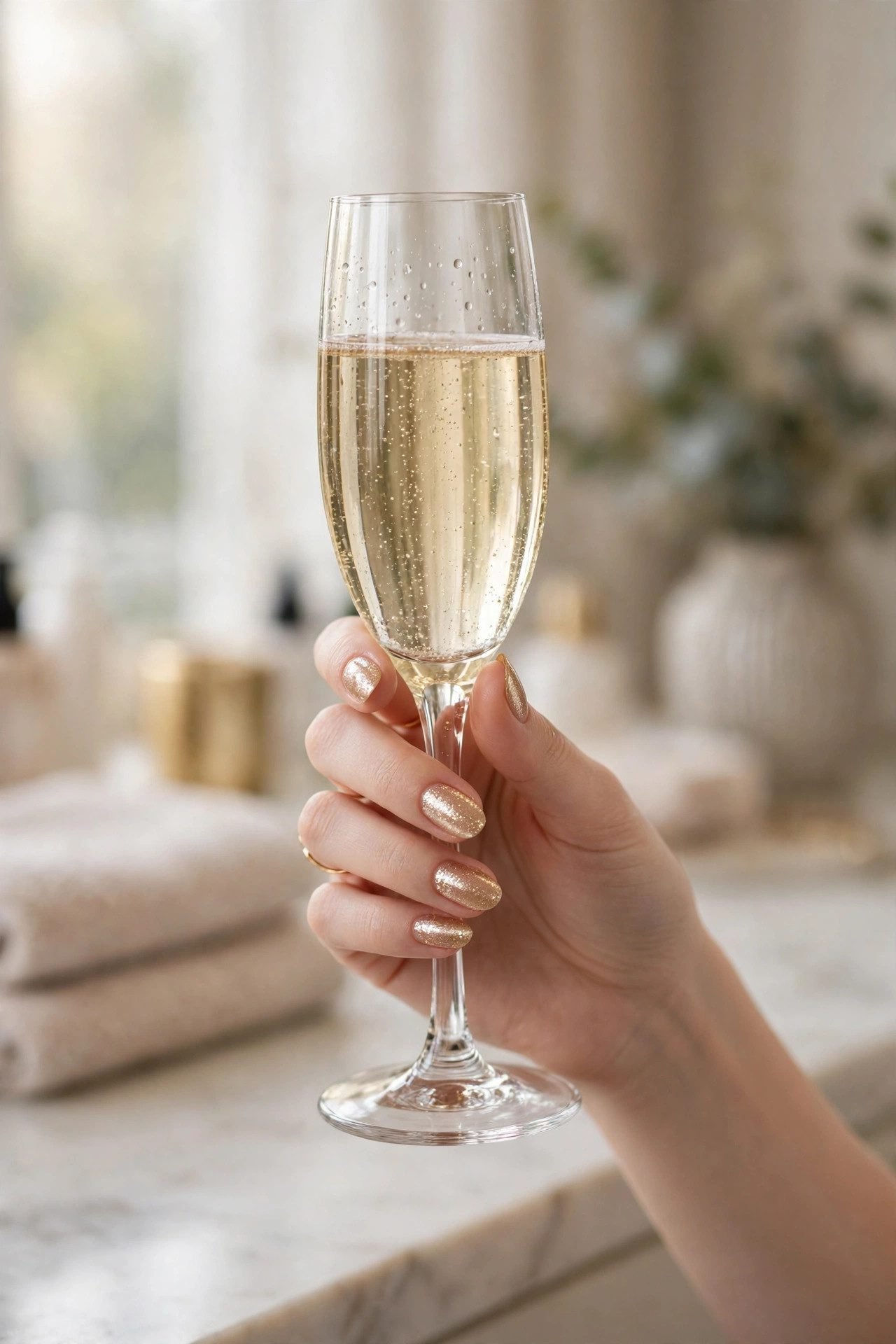 elegant nails — The Champagne Shimmer