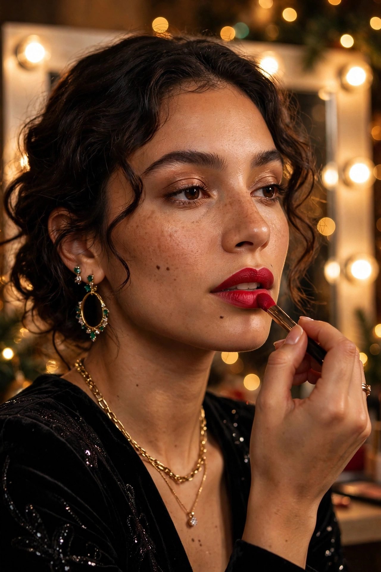 christmas eve outfits red lipstick makeup vanity