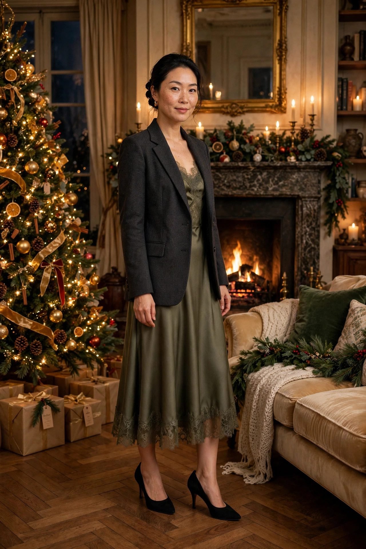 christmas eve outfits photo ready blazer dress tree