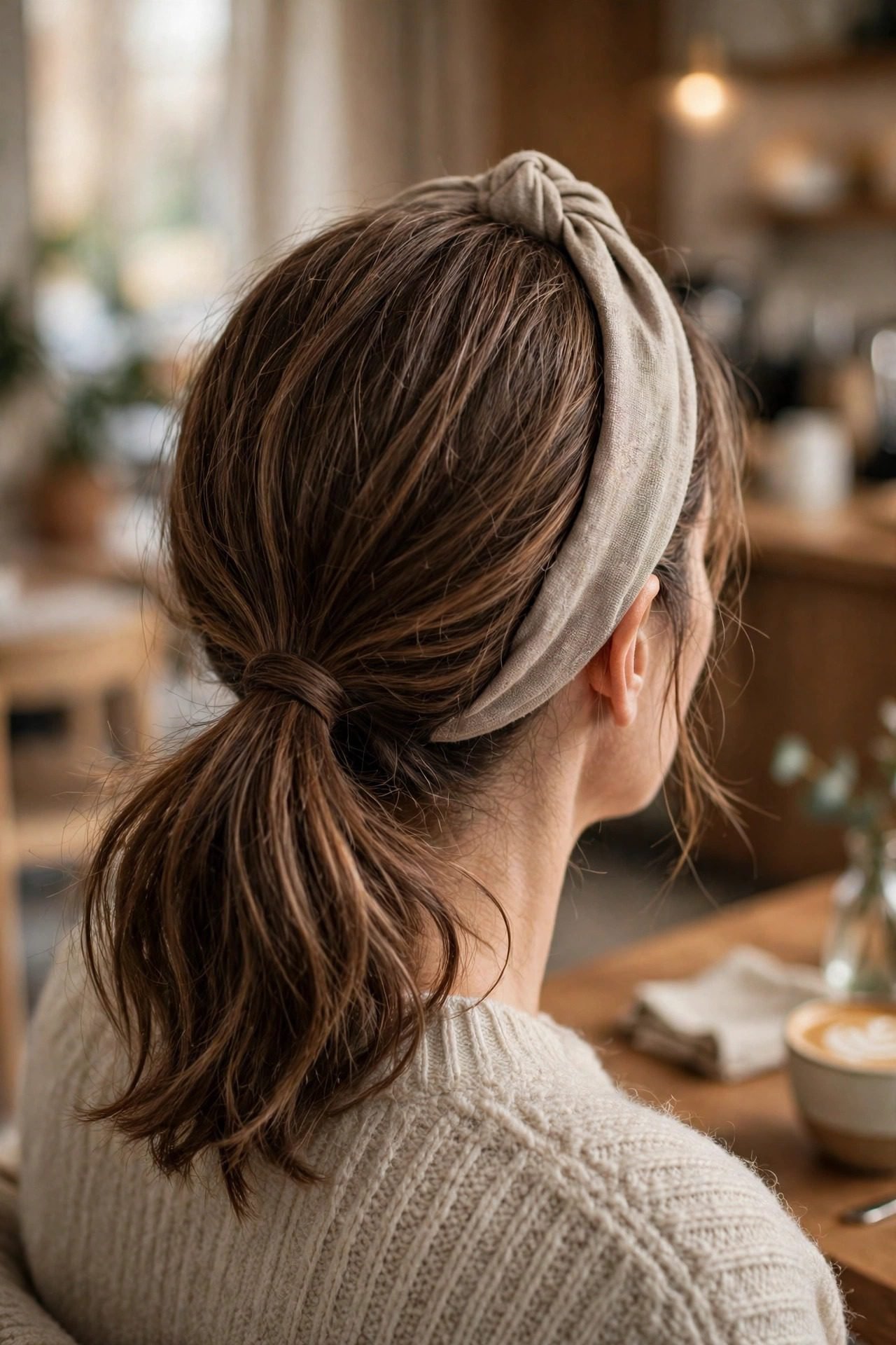 3. The Knotted Headband with a Low Pony