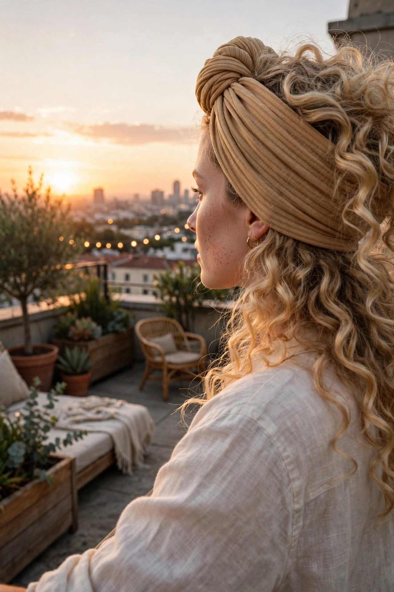 8. The Turban-Style Headband with Natural Curls