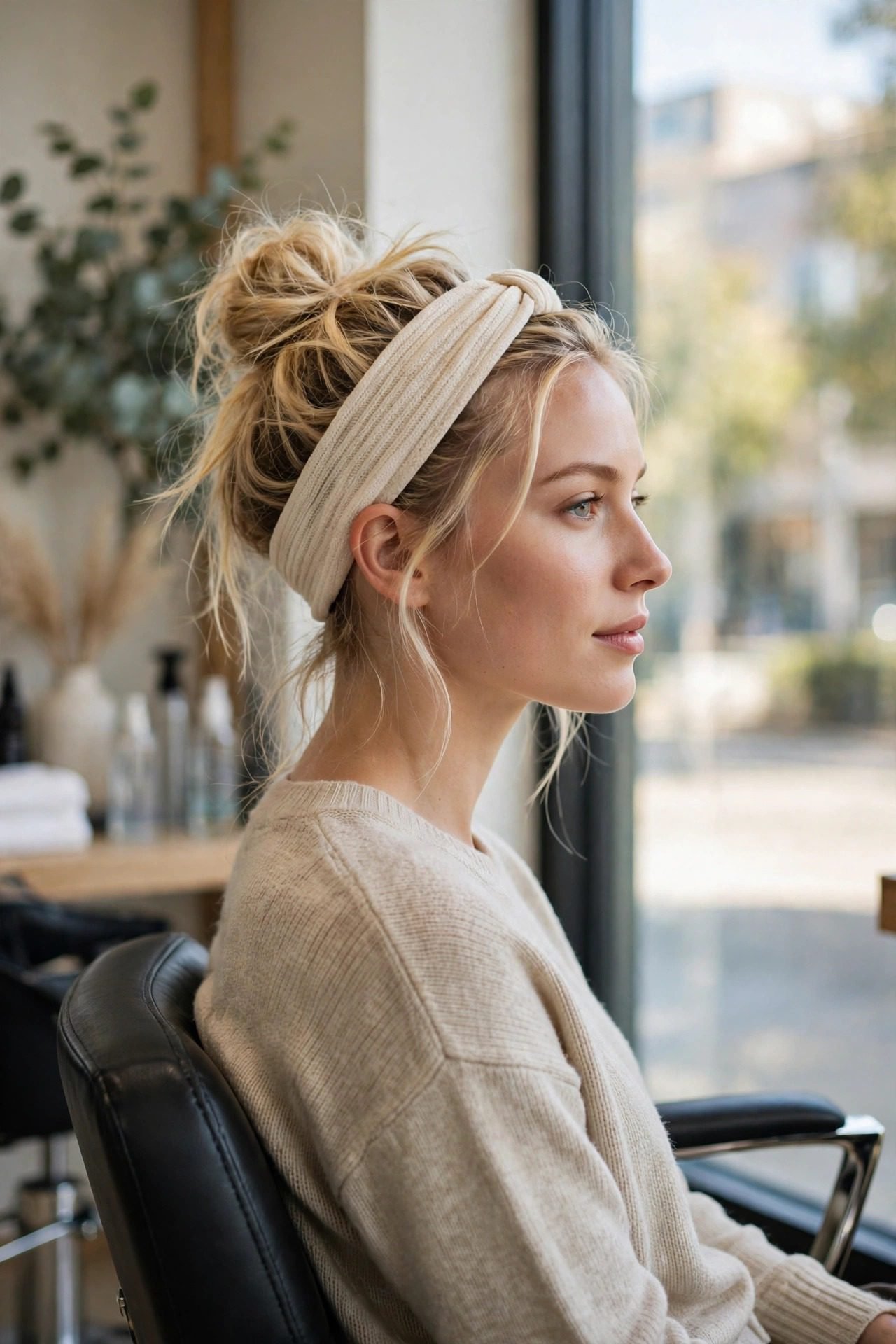 10. The Headband with a Messy Bun