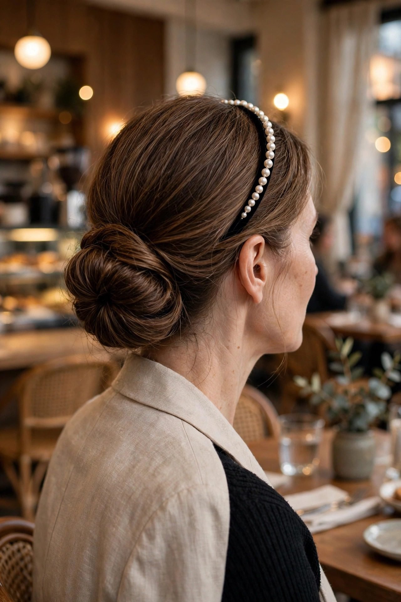 12. The Pearl Headband with a Chignon