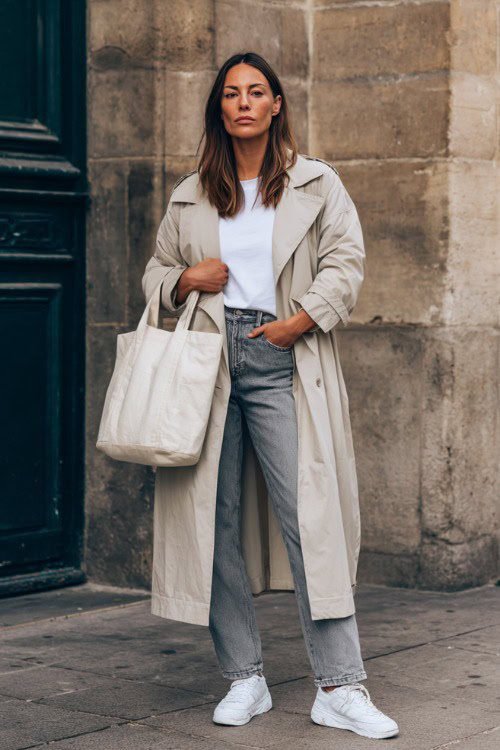 5. The Trench, White Tee, and Straight Jeans
