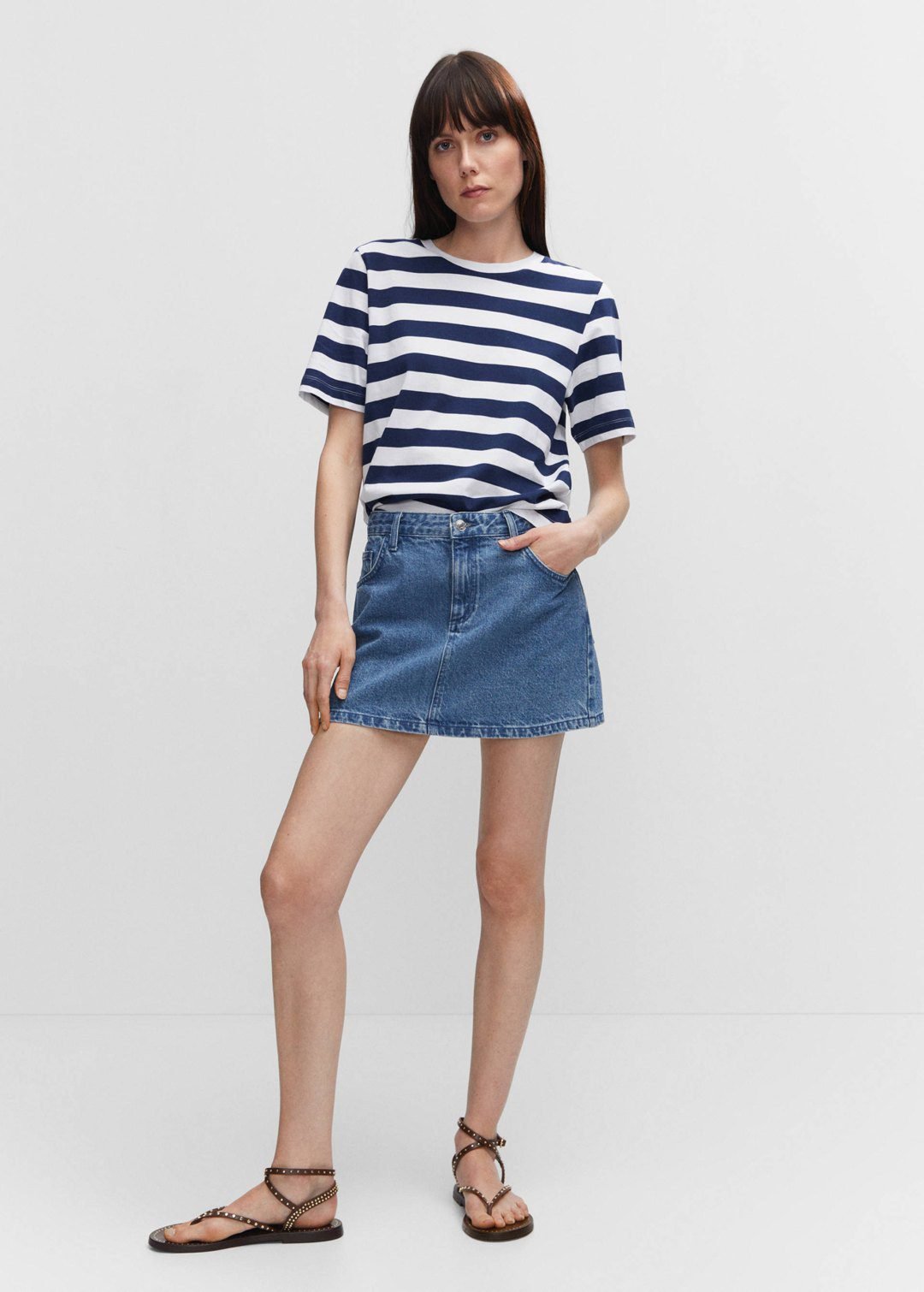 11. The Striped Tee, Denim Skirt, and Sandals
