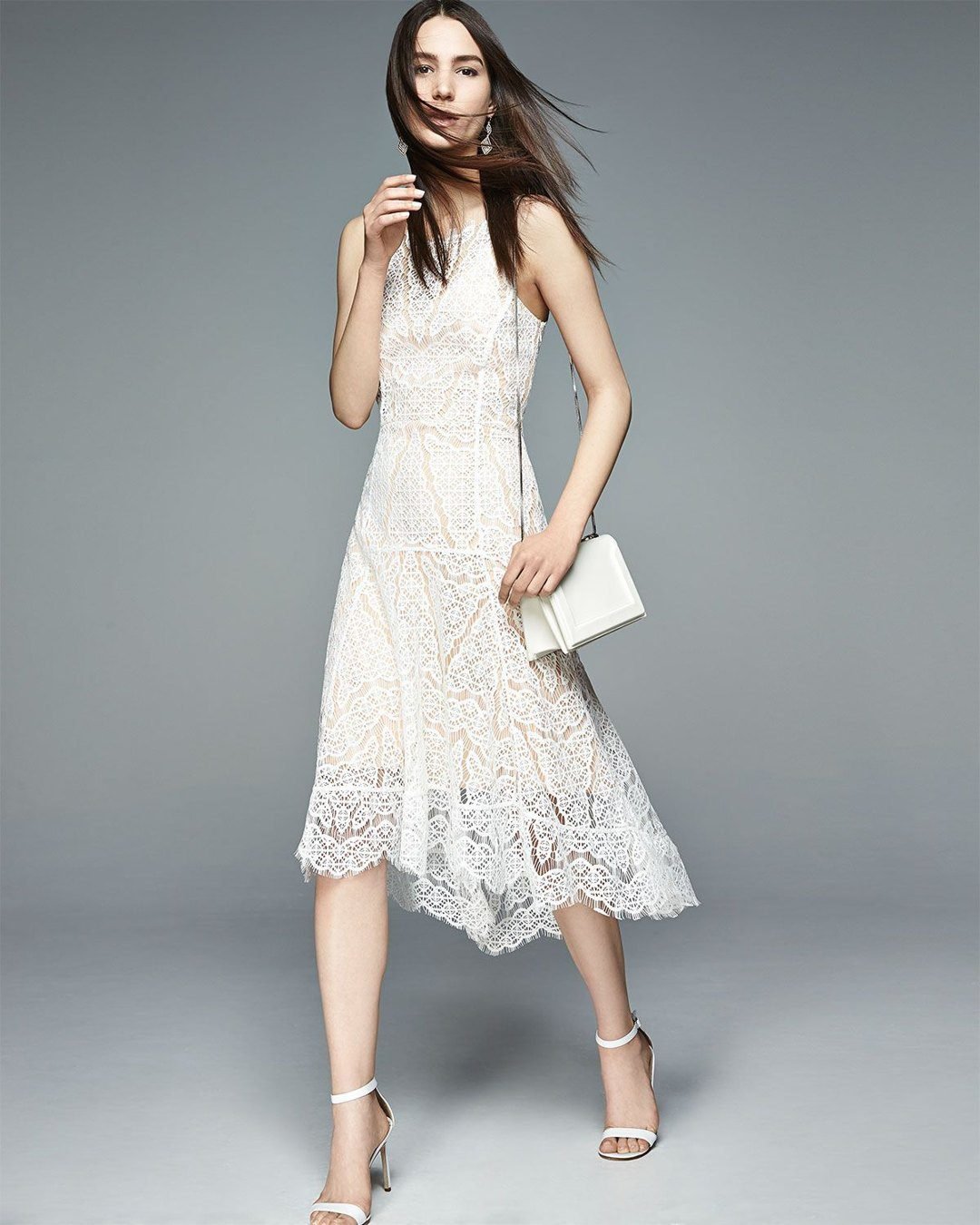 12. The Lace Midi Dress and Block Heels