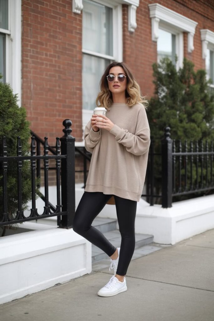 22. The Leggings, Long Sweater, and Sneakers