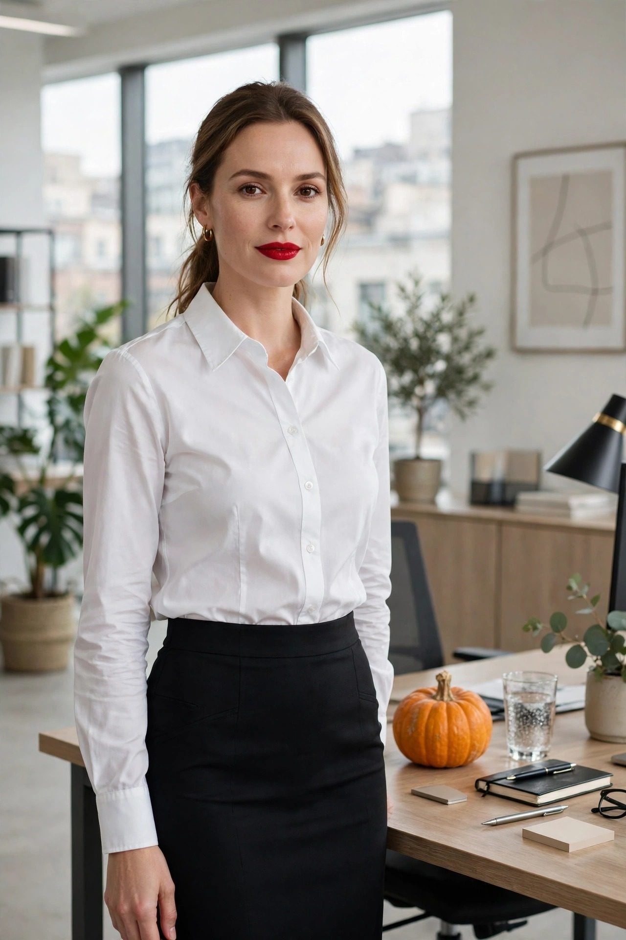 7. Black Skirt, White Shirt and Red Lip