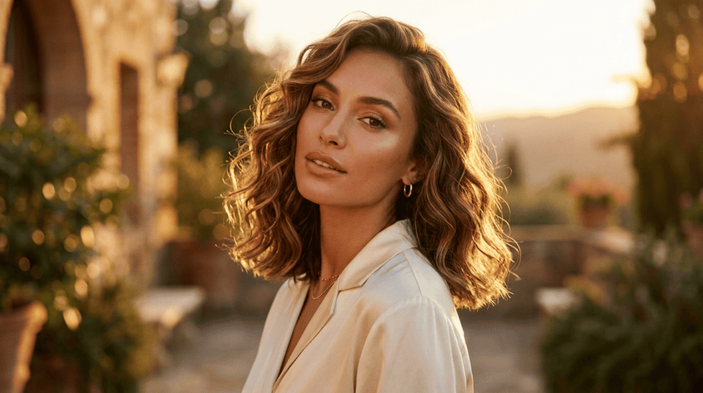 wavy hair ideas defined 2B waves shoulder length golden hour beauty portrait