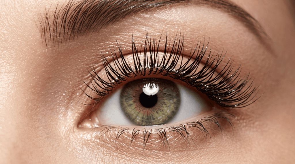 lashes close-up macro dramatic long lashes catching light the eye frame beauty